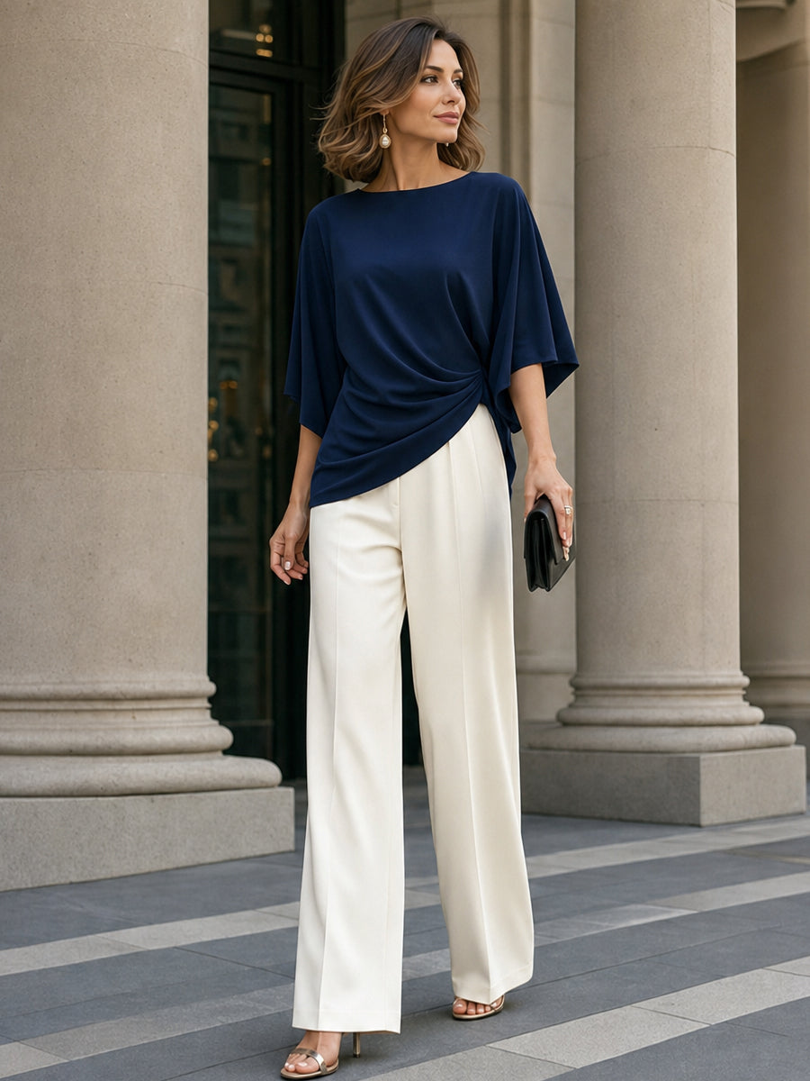Gabriela | Conjunto de blusa drapeada y pantalón ancho - LolaLenz™