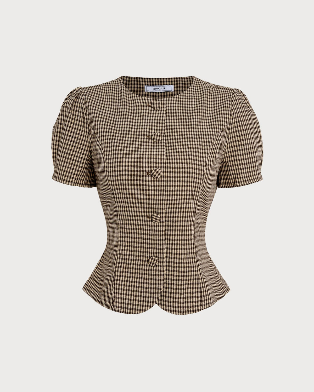 Daniela | Blusa de cuadros manga abullonada marrón - LolaLenz™