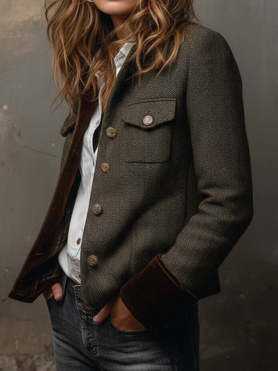 Begoña | Blazer vintage de espiga con ribetes en contraste - LolaLenz™