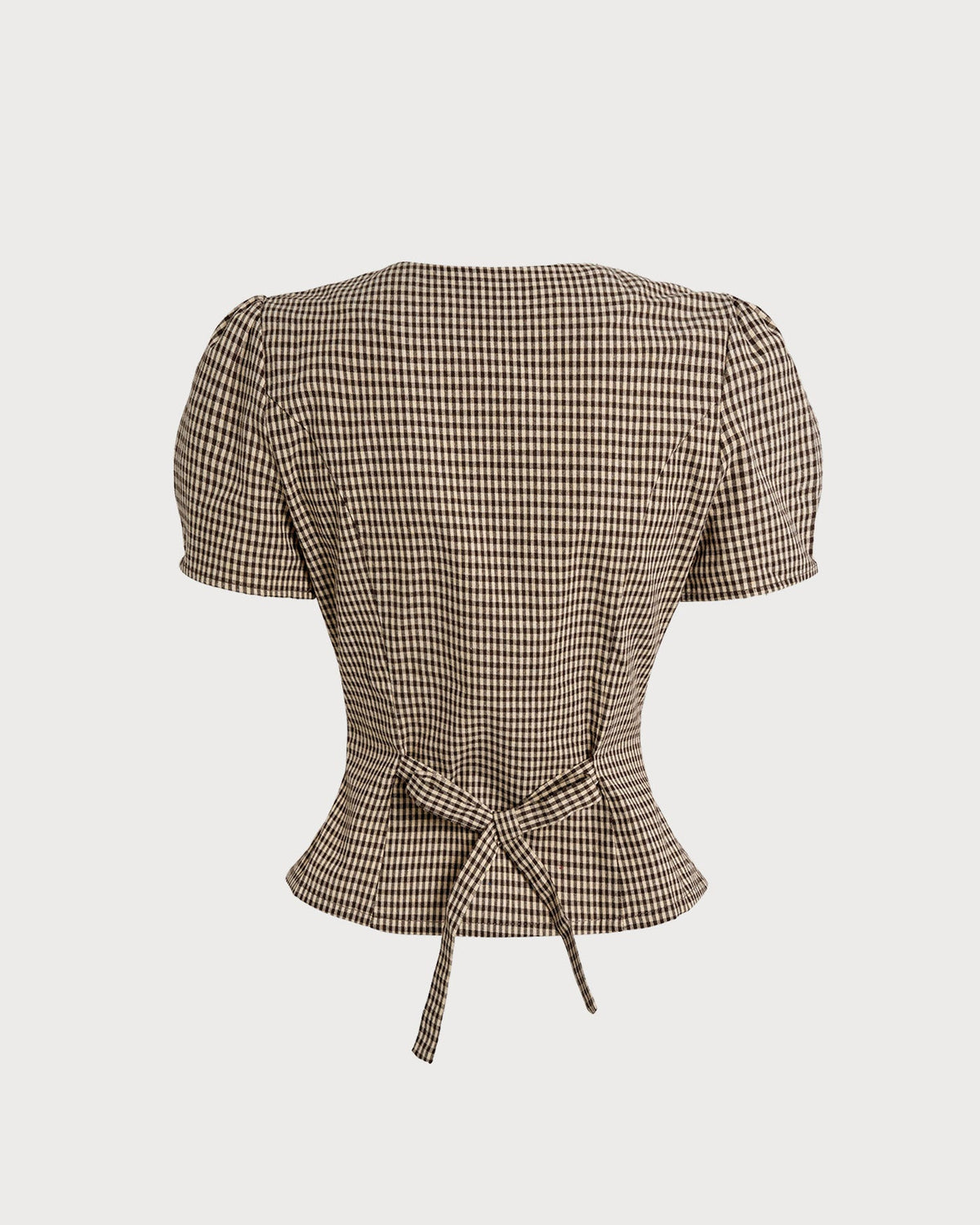 Daniela | Blusa de cuadros manga abullonada marrón - LolaLenz™