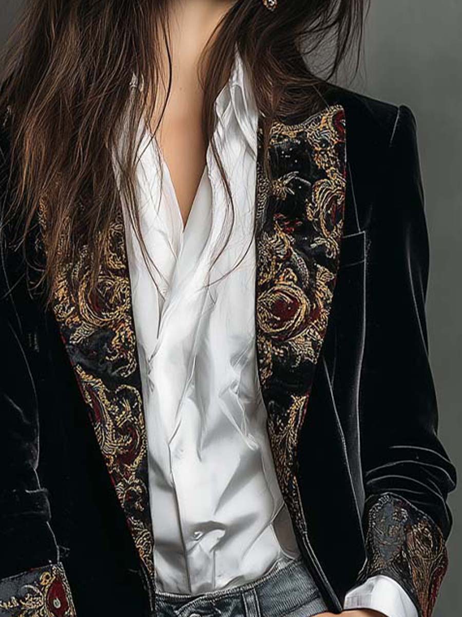 Cristina | Blazer entallado con estampado barroco negro - LolaLenz™