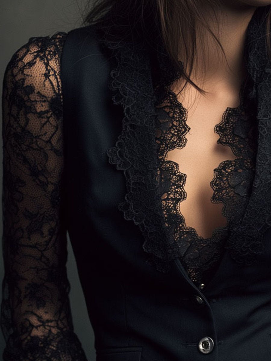 Victoria | Blazer negro con mangas semitransparentes - LolaLenz™