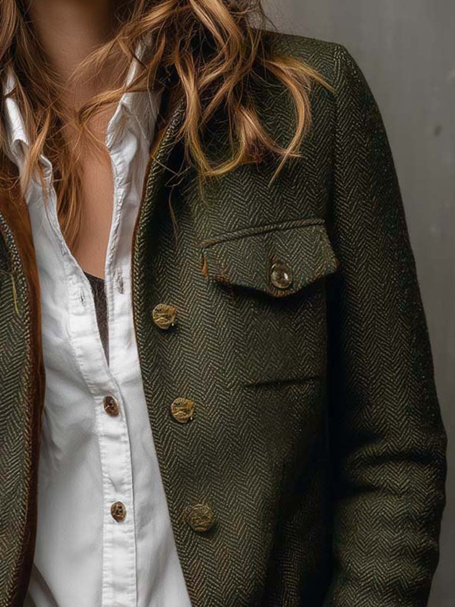 Begoña | Blazer vintage de espiga con ribetes en contraste - LolaLenz™
