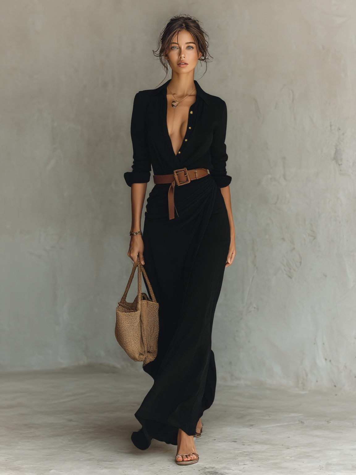 Valentina | Vestido maxi con cuello de solapa - LolaLenz™