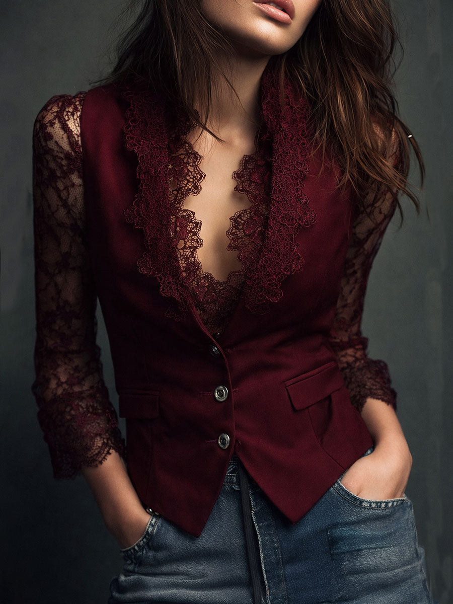 Victoria | Blazer negro con mangas semitransparentes - LolaLenz™