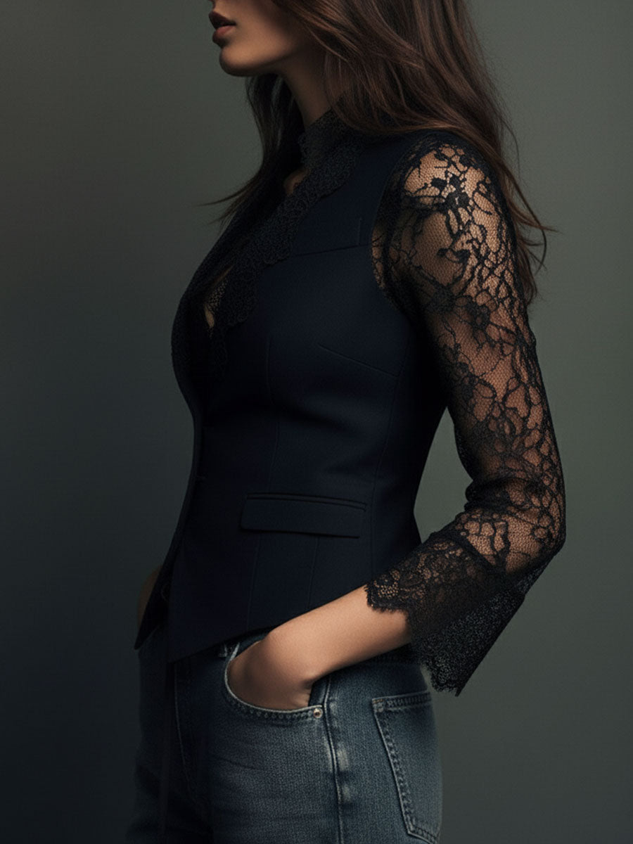 Victoria | Blazer negro con mangas semitransparentes - LolaLenz™