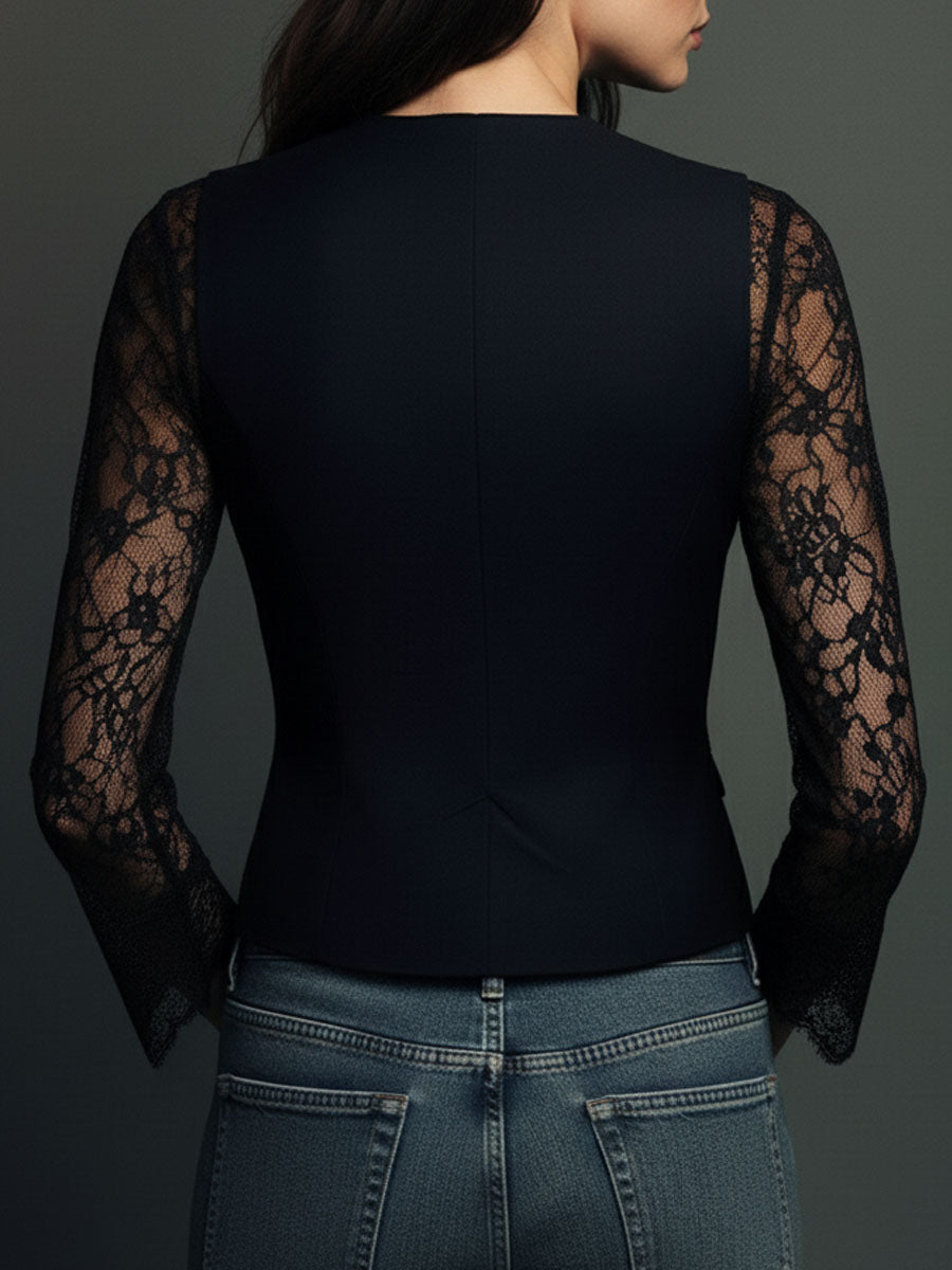 Victoria | Blazer negro con mangas semitransparentes - LolaLenz™