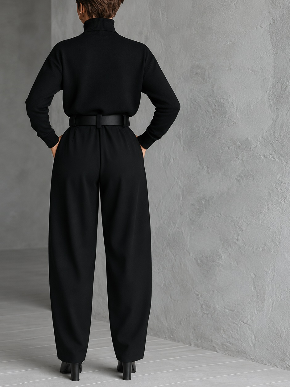 Andrea | Conjunto negro elegante de cuello alto y pantalón fluido - LolaLenz™