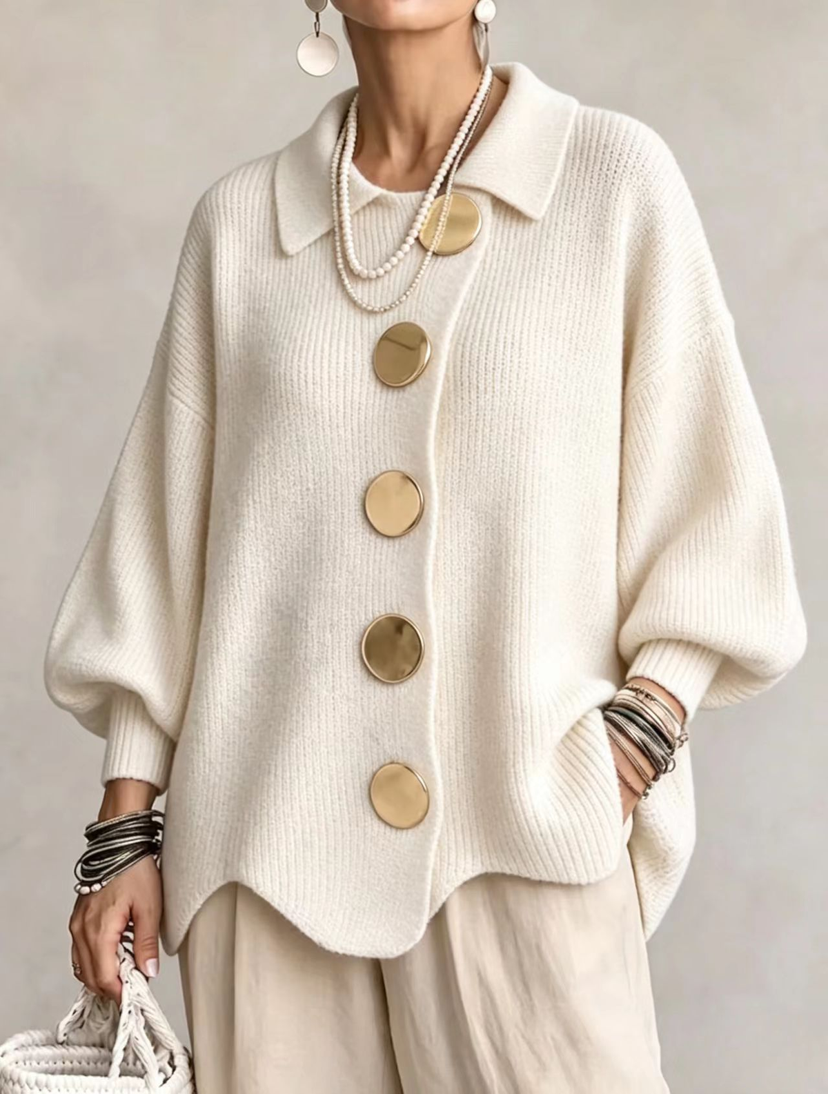 Isadora | Cardigan oversize con botones dorados - LolaLenz™