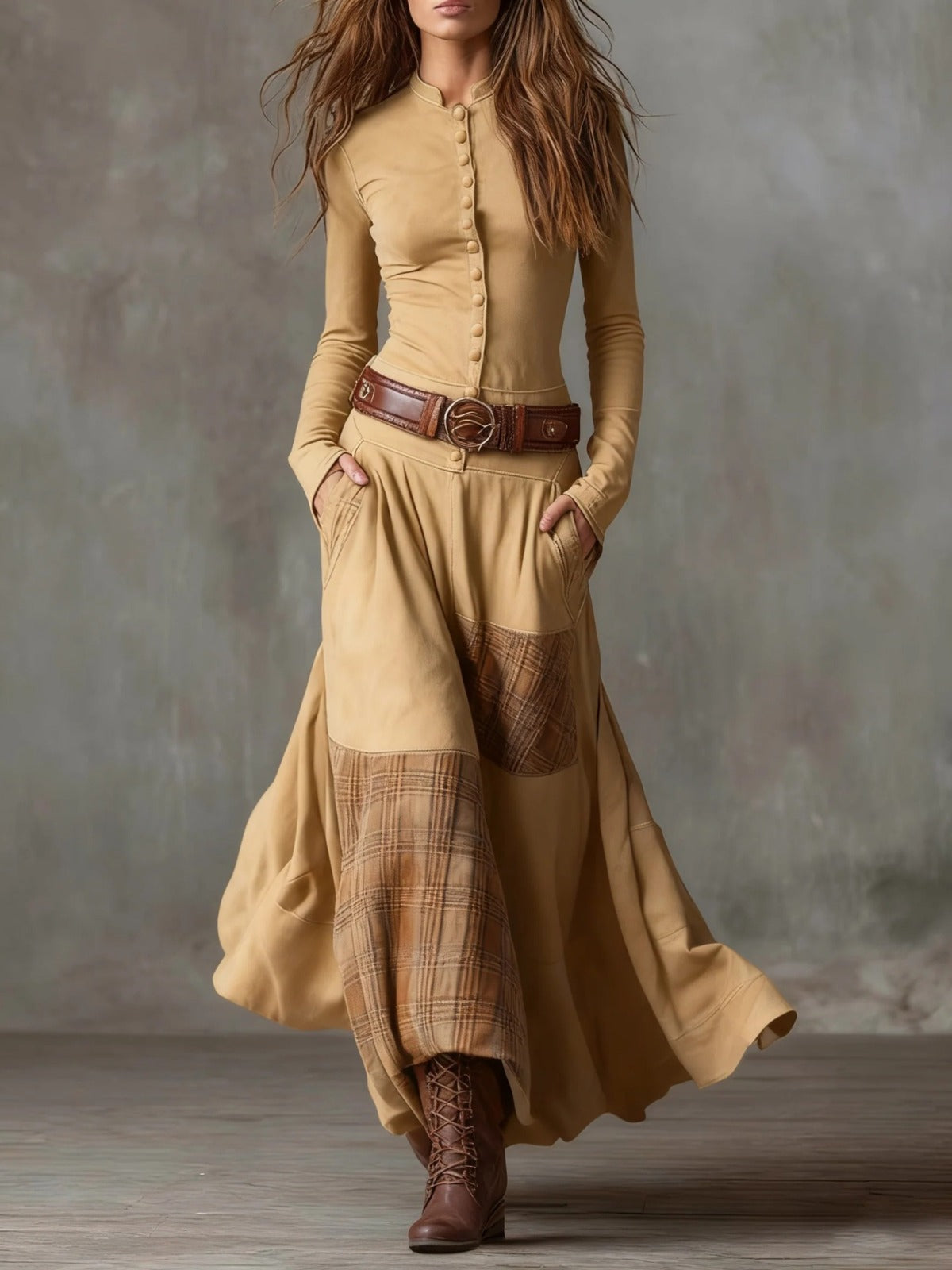 Livia | Maxi vestido de ante con cinturón - LolaLenz™