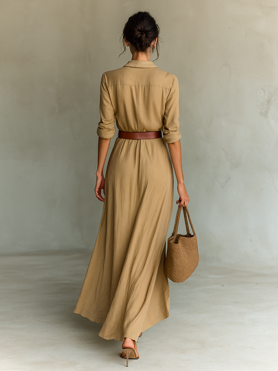 Valentina | Vestido maxi con cuello de solapa - LolaLenz™