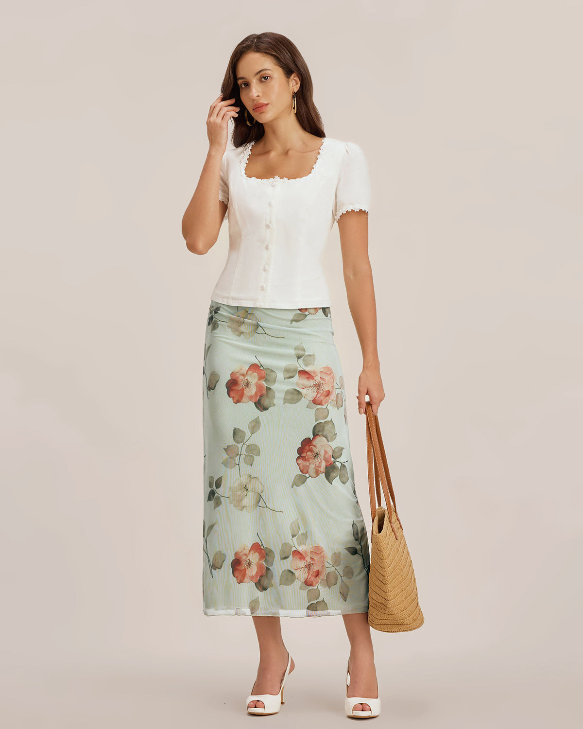 Lucía | Blusa blanca de encaje con escote cuadrado - LolaLenz™