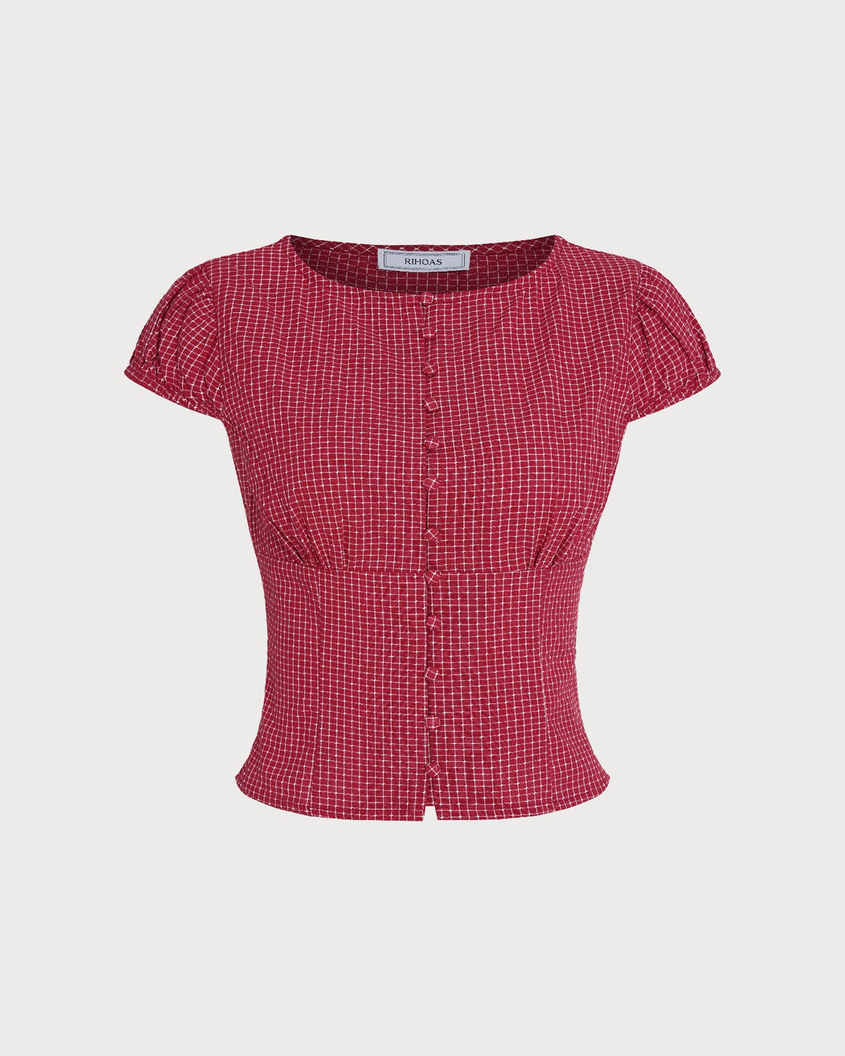 Rocío | Blusa de cuadros con escote barco roja - LolaLenz™