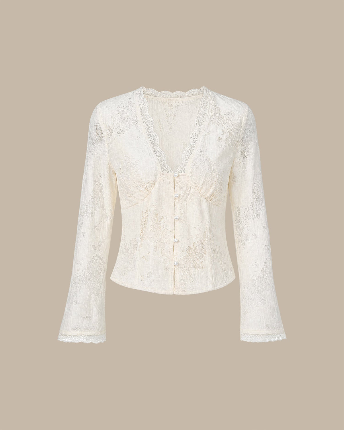 Jimena | Blusa de encaje con escote en V albaricoque - LolaLenz™