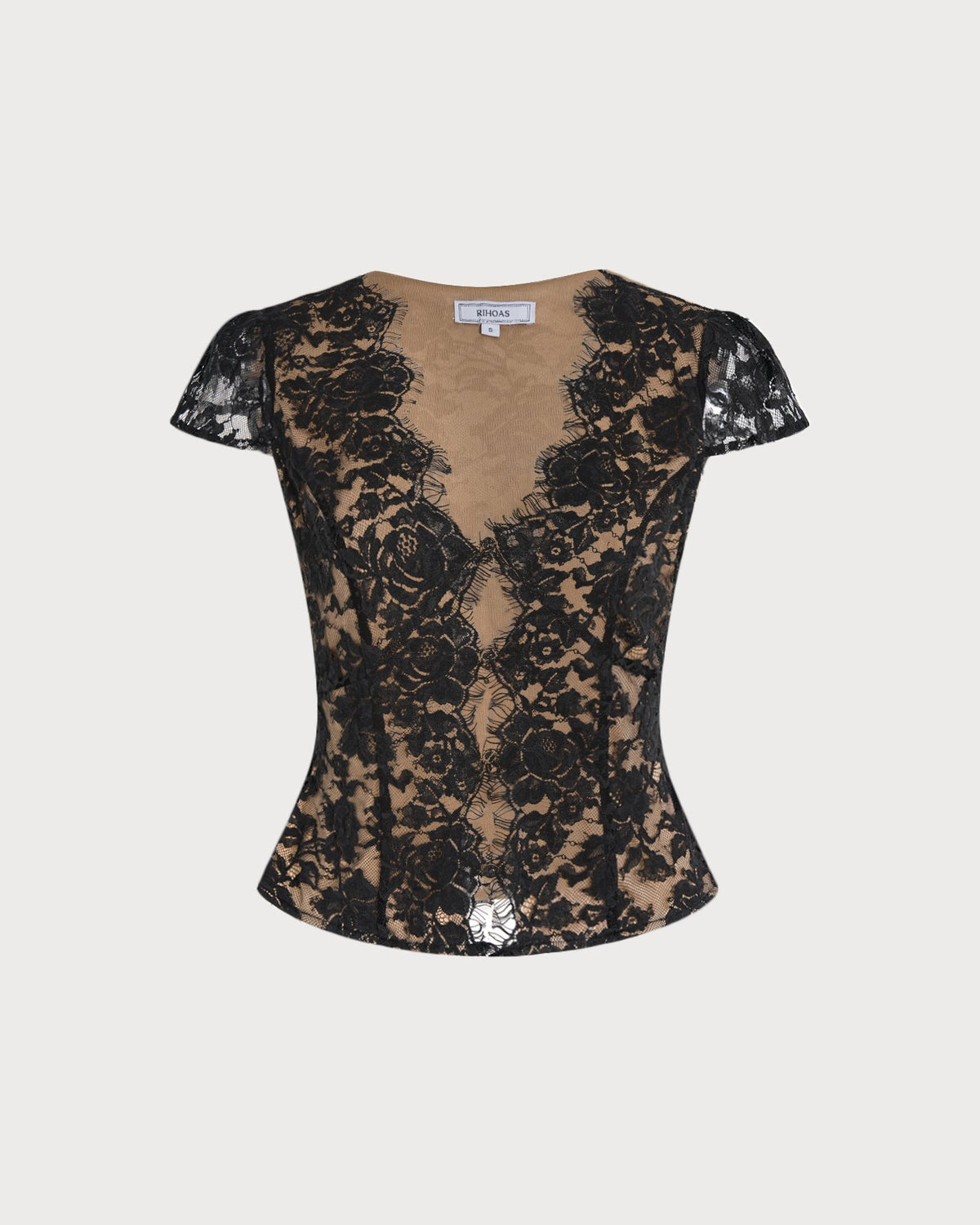 Azucena | Blusa negra de encaje con escote en V - LolaLenz™