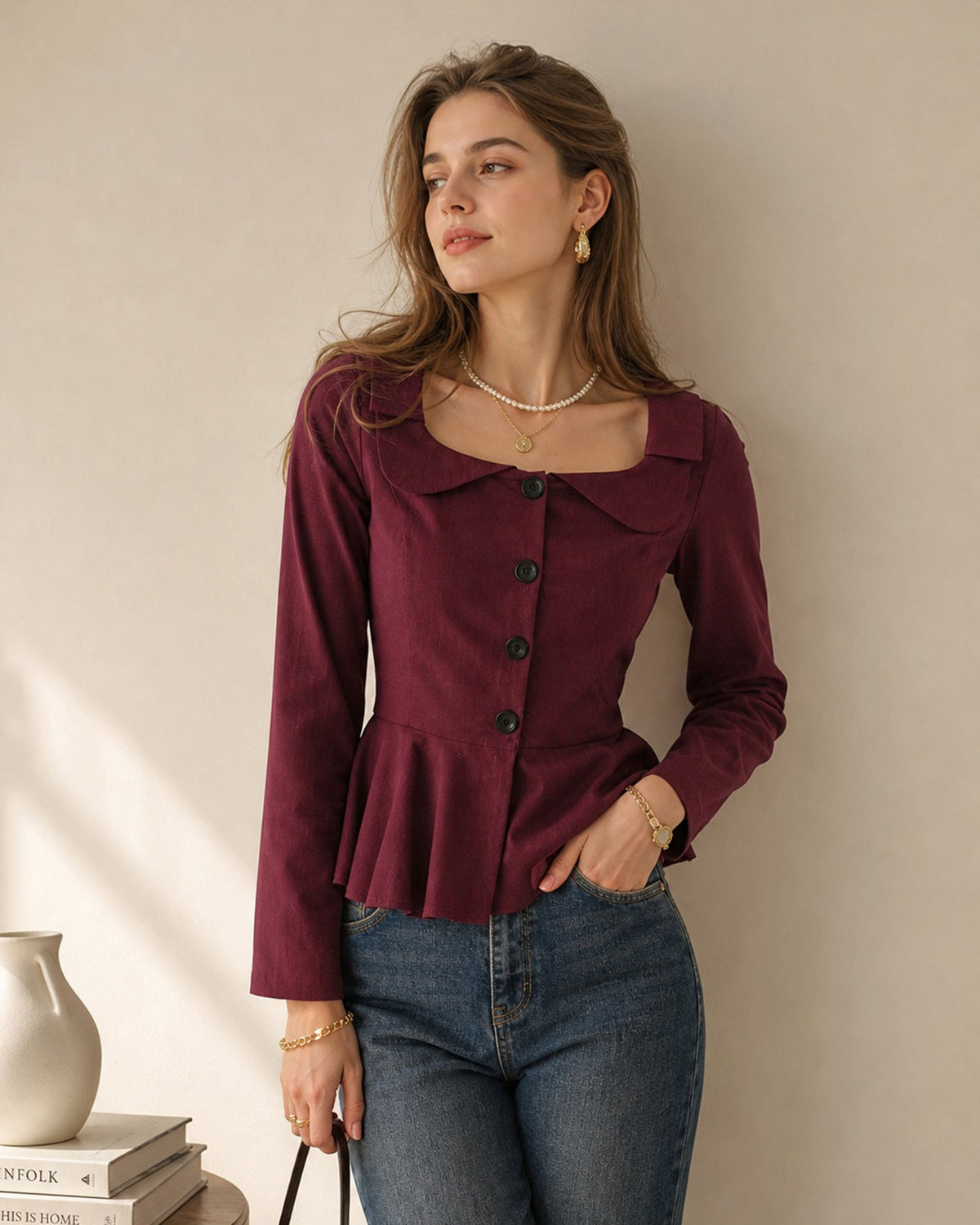Pilar | Blusa de viscosa con escote cuadrado teja - LolaLenz™