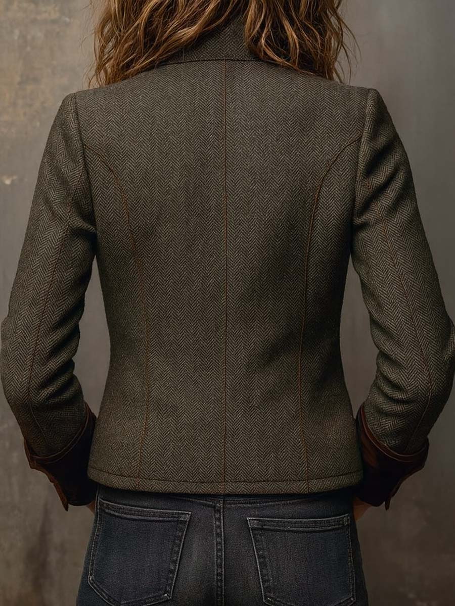 Begoña | Blazer vintage de espiga con ribetes en contraste - LolaLenz™