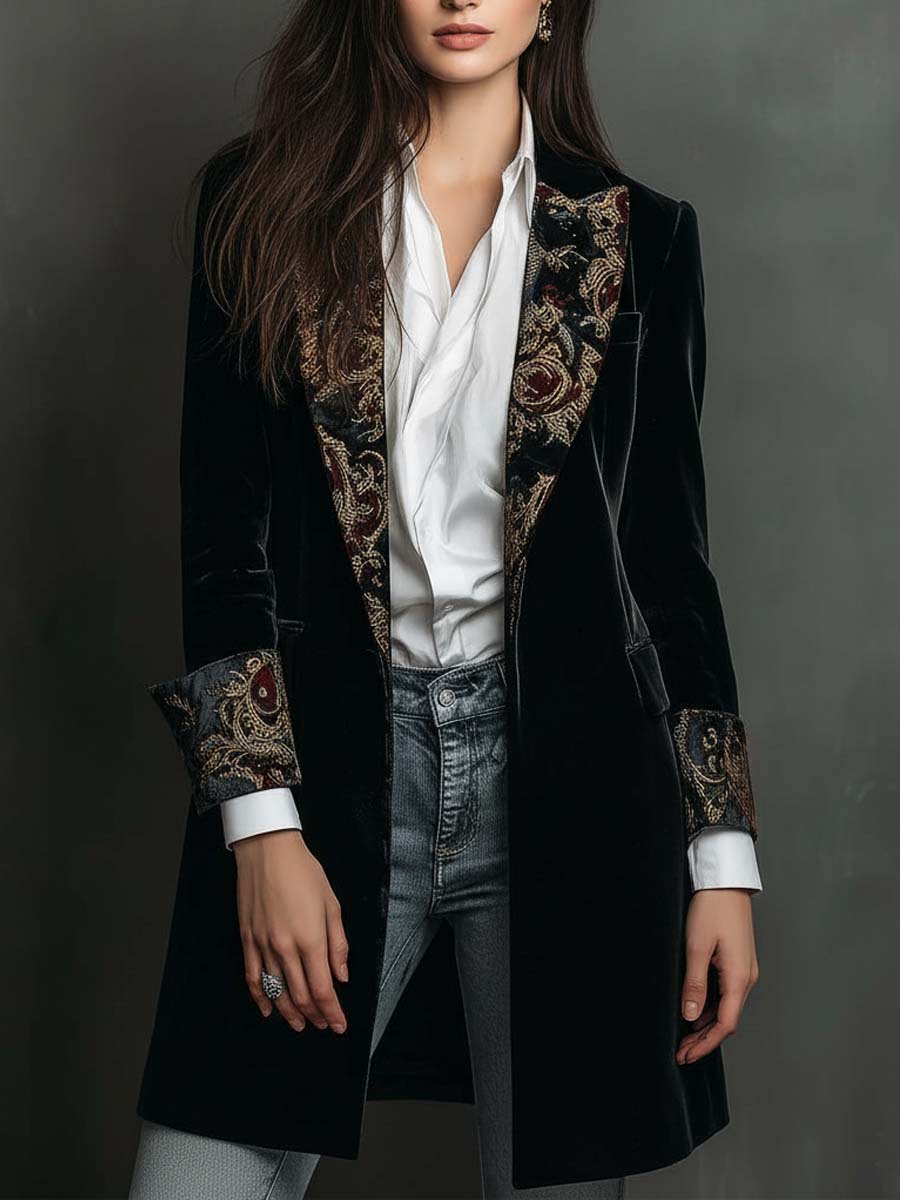 Cristina | Blazer entallado con estampado barroco negro - LolaLenz™