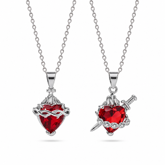 Kit de Collares Sagrado Corazón — Jesús y María (Plata) - LolaLenz™