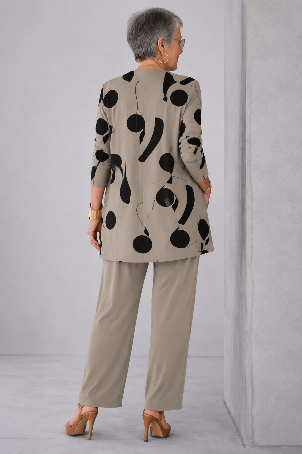 Silvia | Conjunto de 3 piezas topo con estampado negro - LolaLenz™