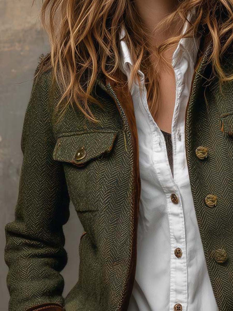 Begoña | Blazer vintage de espiga con ribetes en contraste - LolaLenz™