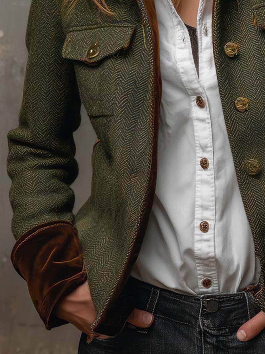 Begoña | Blazer vintage de espiga con ribetes en contraste - LolaLenz™