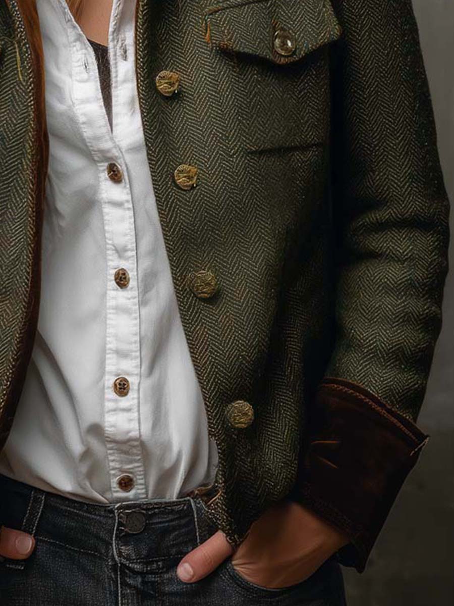 Begoña | Blazer vintage de espiga con ribetes en contraste - LolaLenz™