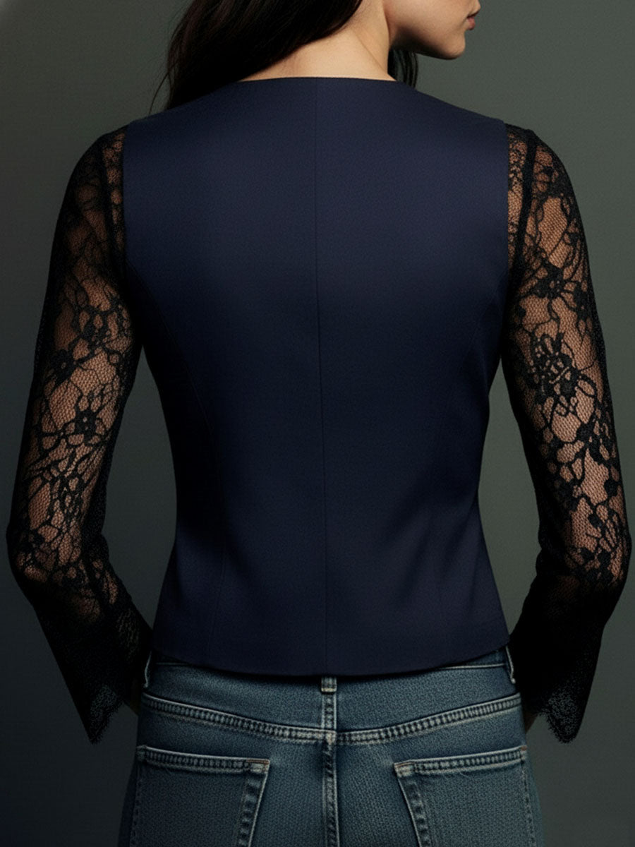 Victoria | Blazer negro con mangas semitransparentes - LolaLenz™