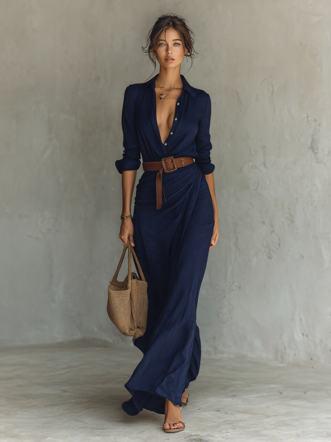 Valentina | Vestido maxi con cuello de solapa - LolaLenz™