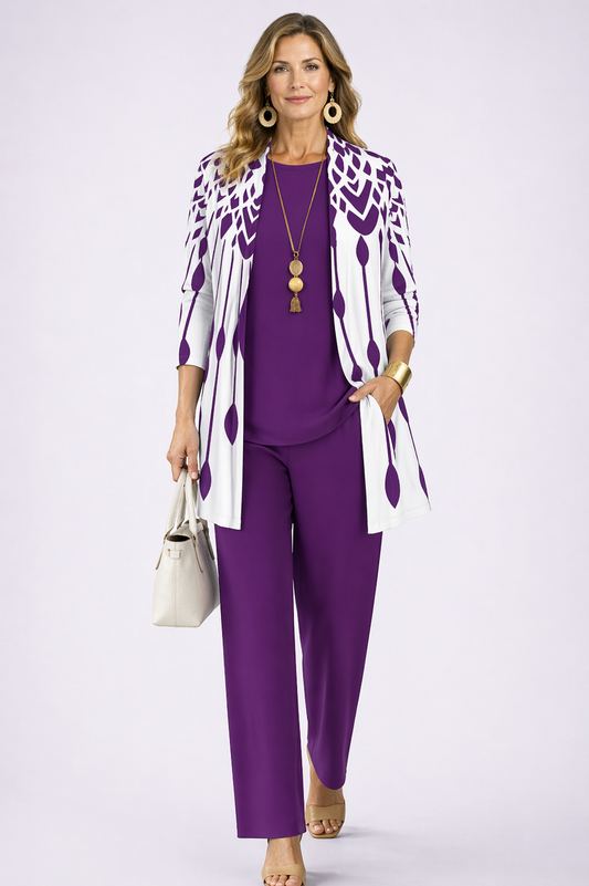 Eliana | Conjunto de 3 piezas violeta y blanco - LolaLenz™