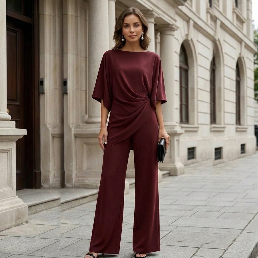 Gabriela | Conjunto de blusa drapeada y pantalón ancho - LolaLenz™