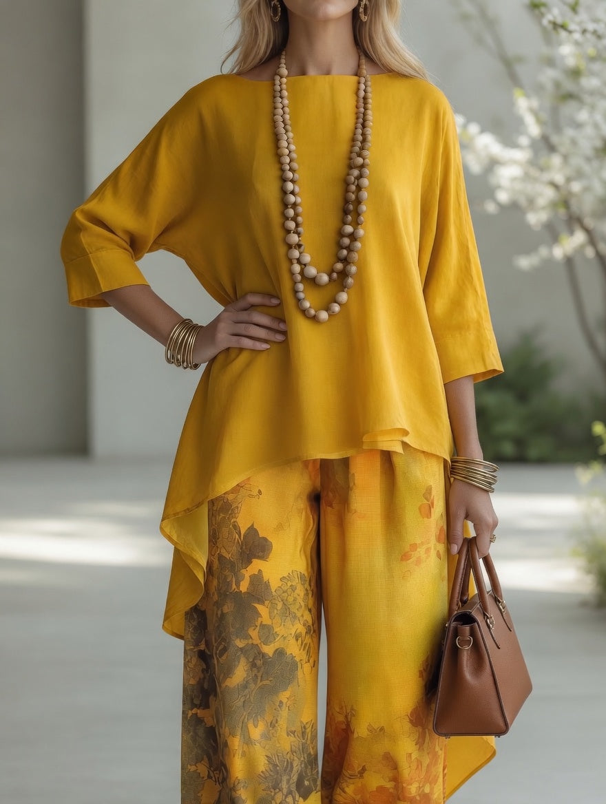 Tulum | Conjunto de túnica y pantalón con estampado botánico - LolaLenz™