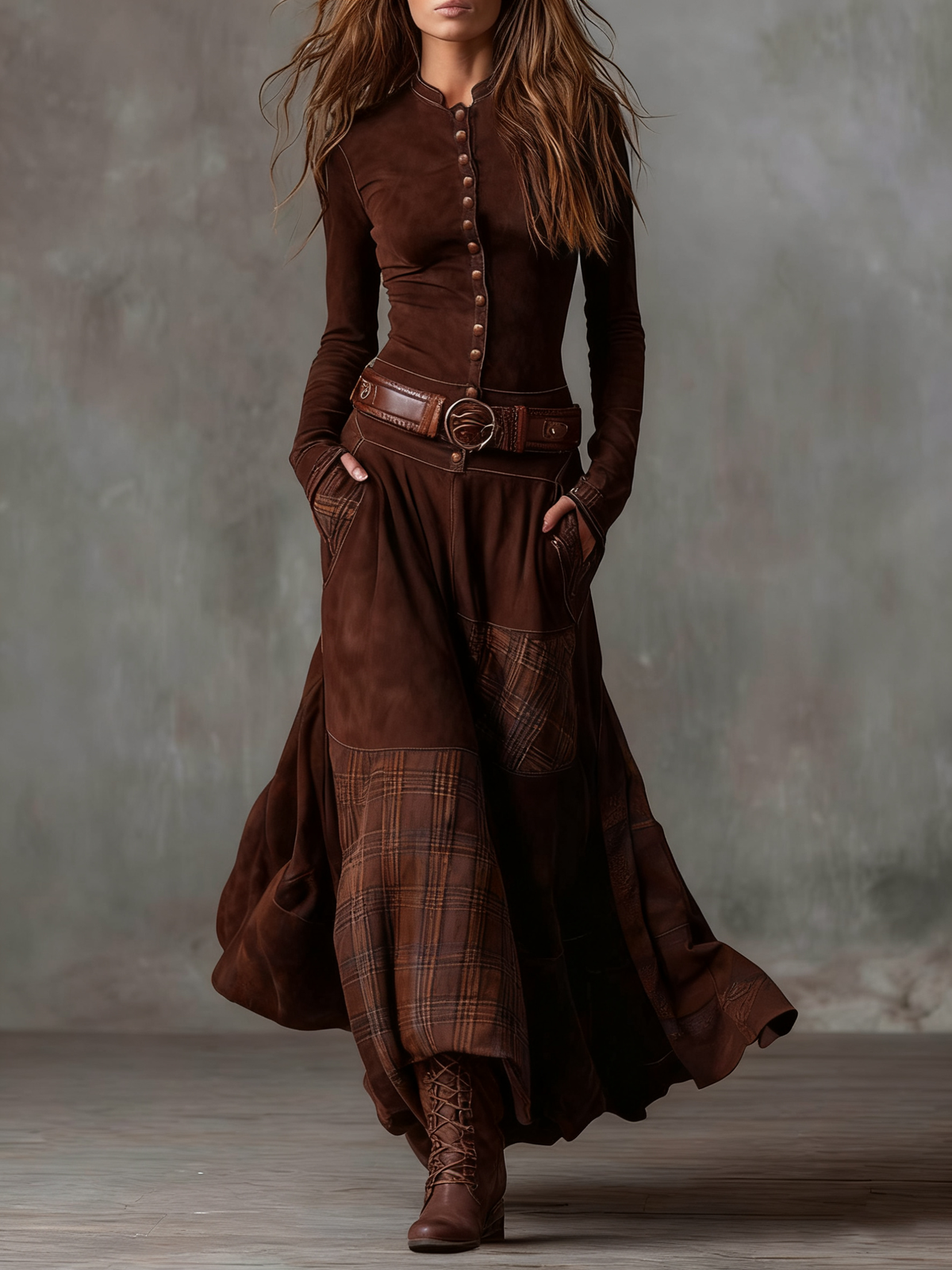 Livia | Maxi vestido de ante con cinturón - LolaLenz™