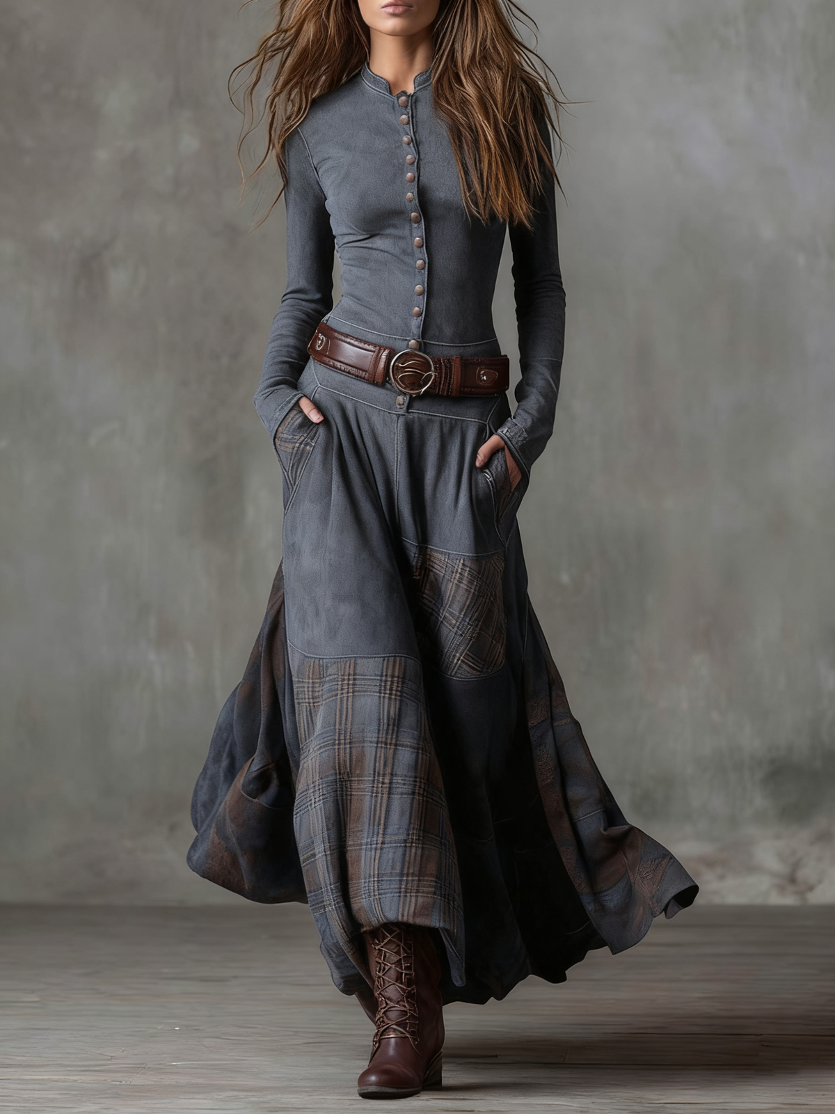Livia | Maxi vestido de ante con cinturón - LolaLenz™