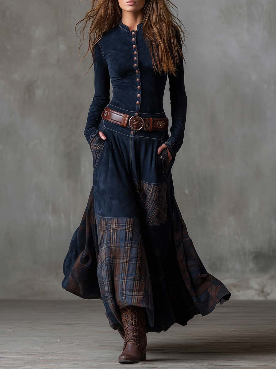 Livia | Maxi vestido de ante con cinturón - LolaLenz™