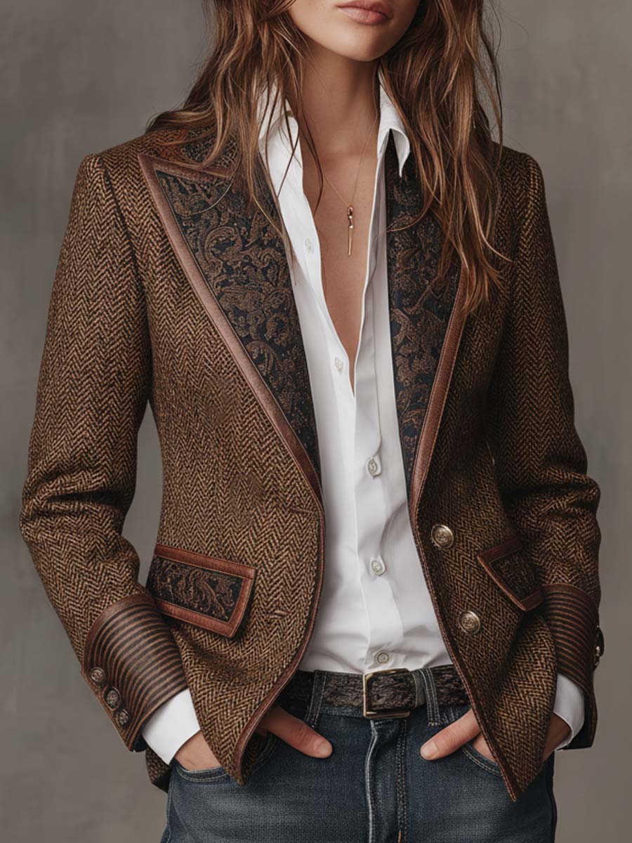 Mercedes | Blazer de espiga con detalles estampados - LolaLenz™