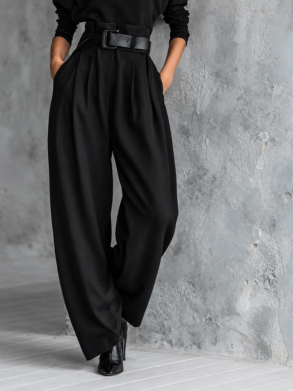 Andrea | Conjunto negro elegante de cuello alto y pantalón fluido - LolaLenz™