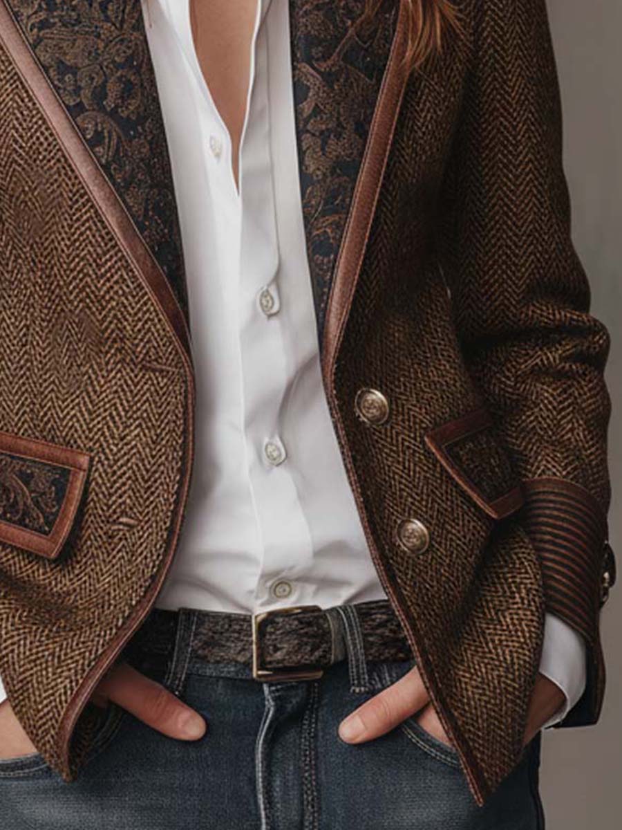 Mercedes | Blazer de espiga con detalles estampados - LolaLenz™