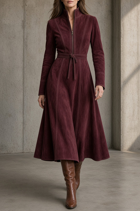 Praga | Vestido vintage con cinturón y cuello alto - LolaLenz™