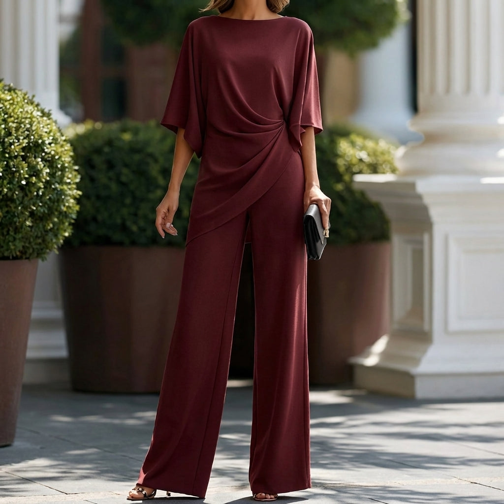 Gabriela | Conjunto de blusa drapeada y pantalón ancho - LolaLenz™