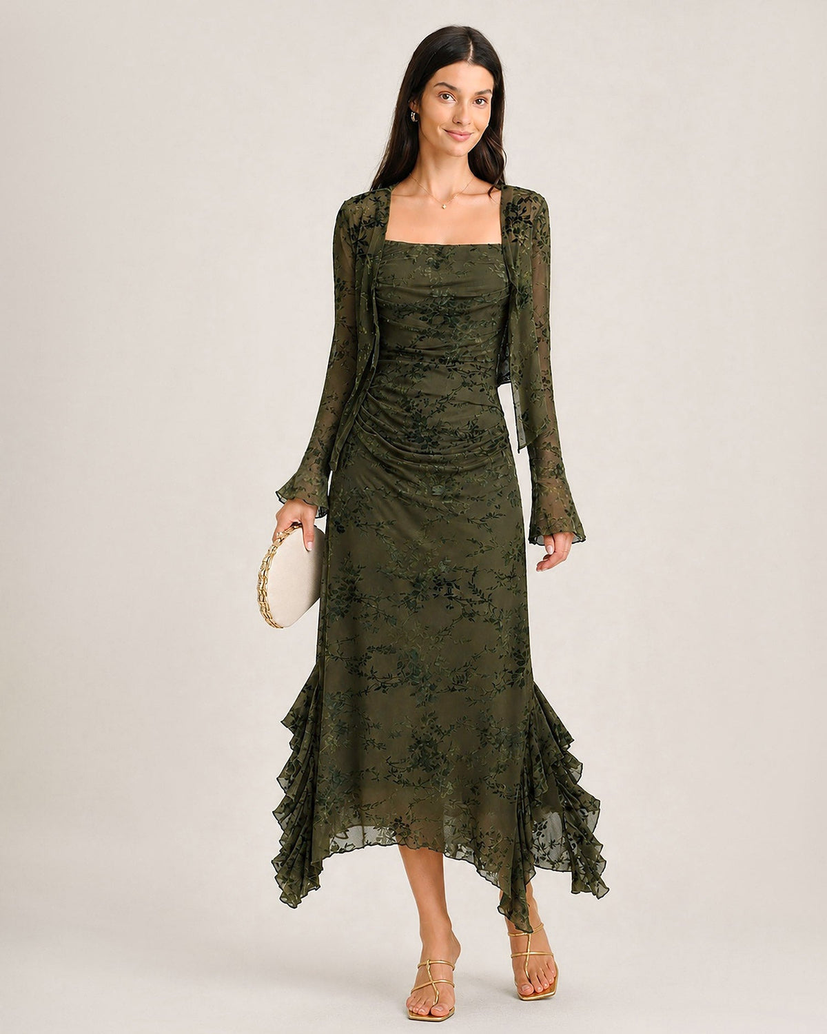 Jacinta | Blusa floral de manga acampanada verde - LolaLenz™