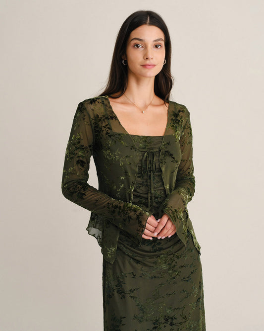 Jacinta | Blusa floral de manga acampanada verde - LolaLenz™