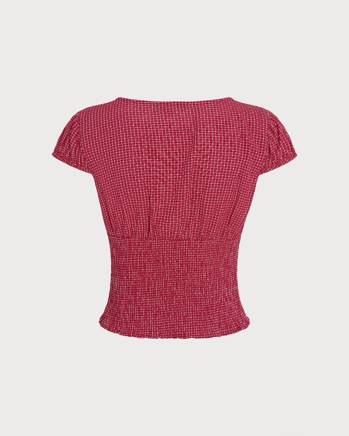 Rocío | Blusa de cuadros con escote barco roja - LolaLenz™