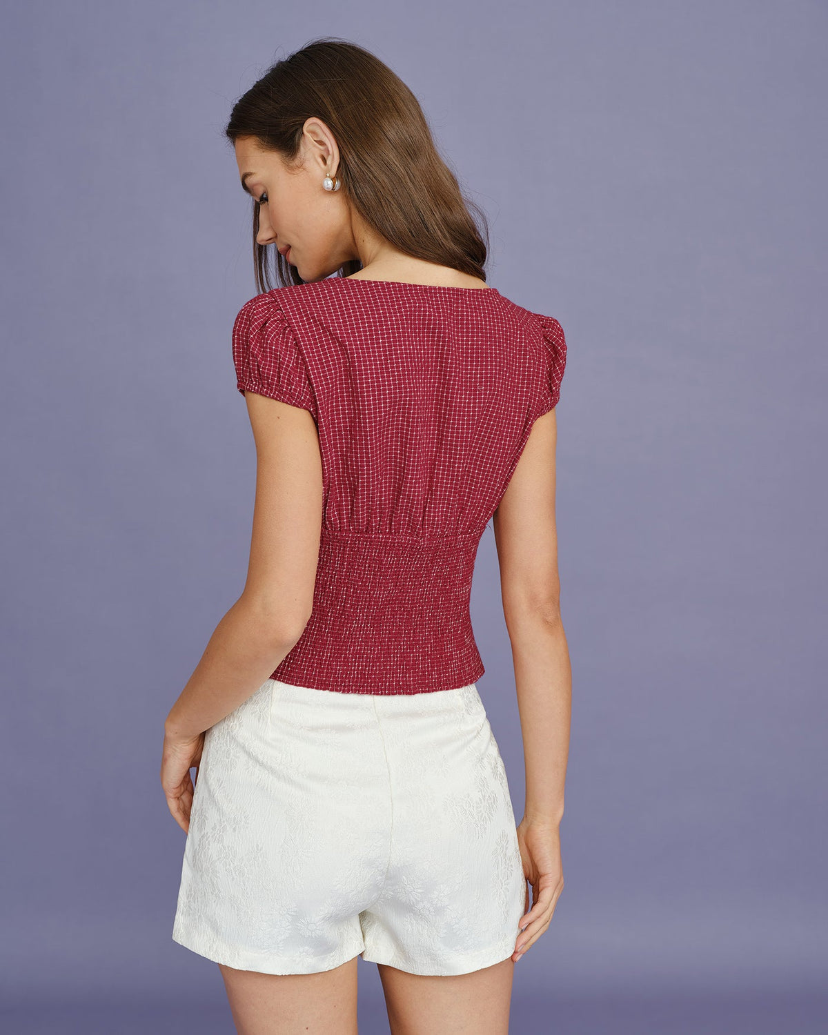Rocío | Blusa de cuadros con escote barco roja - LolaLenz™