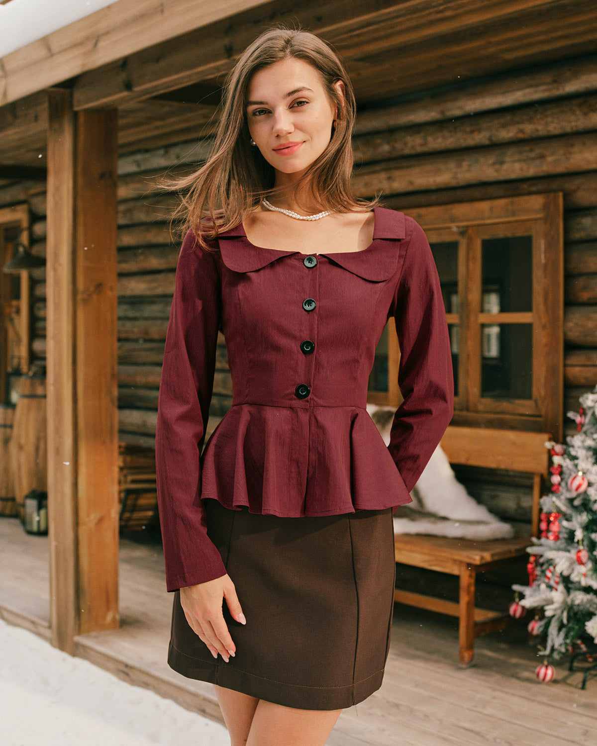 Pilar | Blusa de viscosa con escote cuadrado teja - LolaLenz™