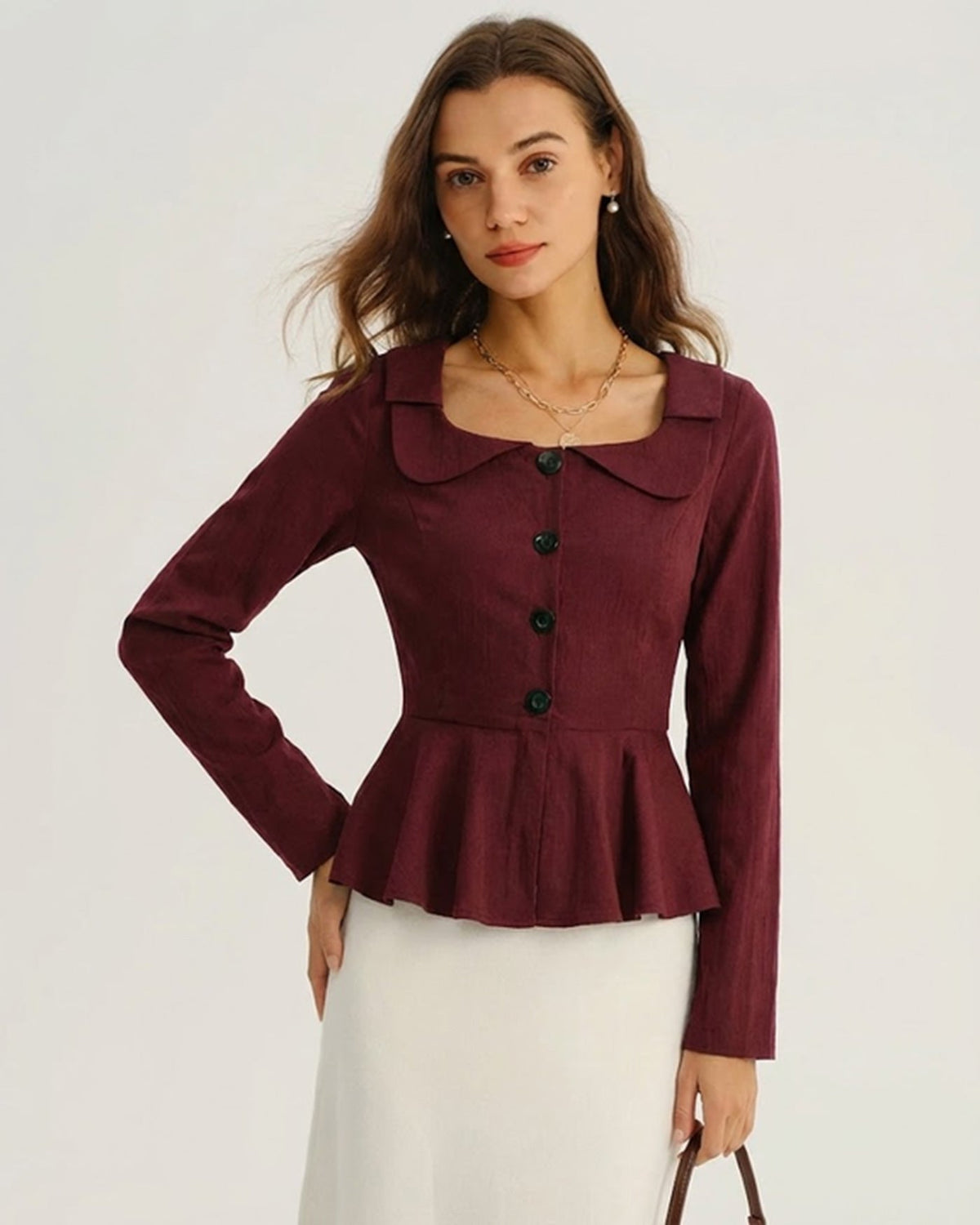 Pilar | Blusa de viscosa con escote cuadrado teja - LolaLenz™