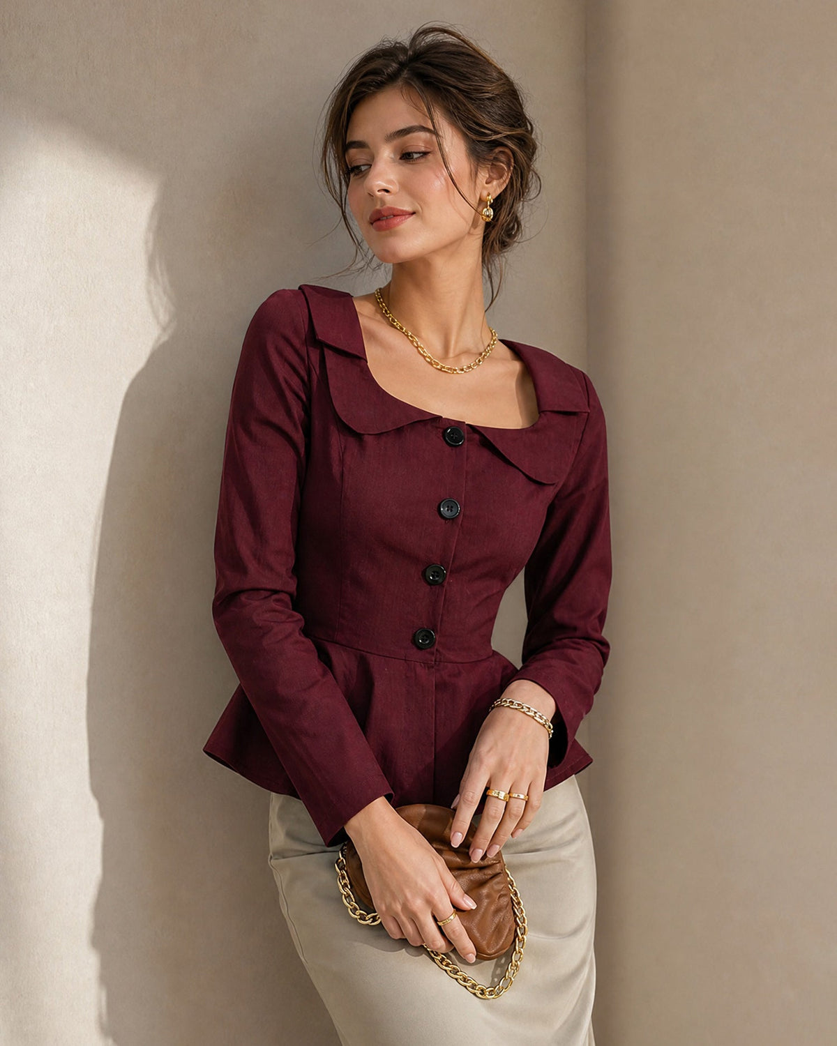 Pilar | Blusa de viscosa con escote cuadrado teja - LolaLenz™