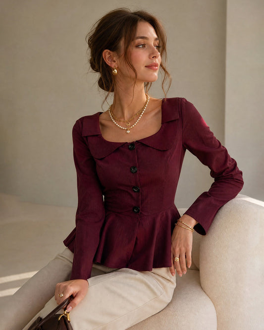 Pilar | Blusa de viscosa con escote cuadrado teja - LolaLenz™